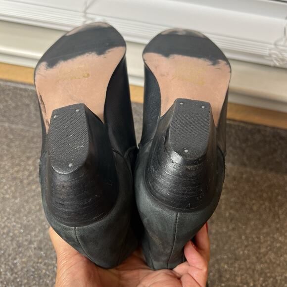 Botalino Women's Size 7.5 M Black Nubuck Leather Mid Calf Boots Pull On Low Heel - Picture 6 of 9